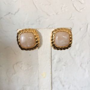 Vintage Gemstone Agate Quartz Ivory Gold Studs